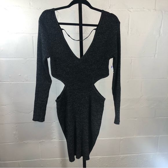 open edit Dresses & Skirts - Open Edit Woman Sparkle Black Double V Cut Out Mini Dress Size XL NWT #k23